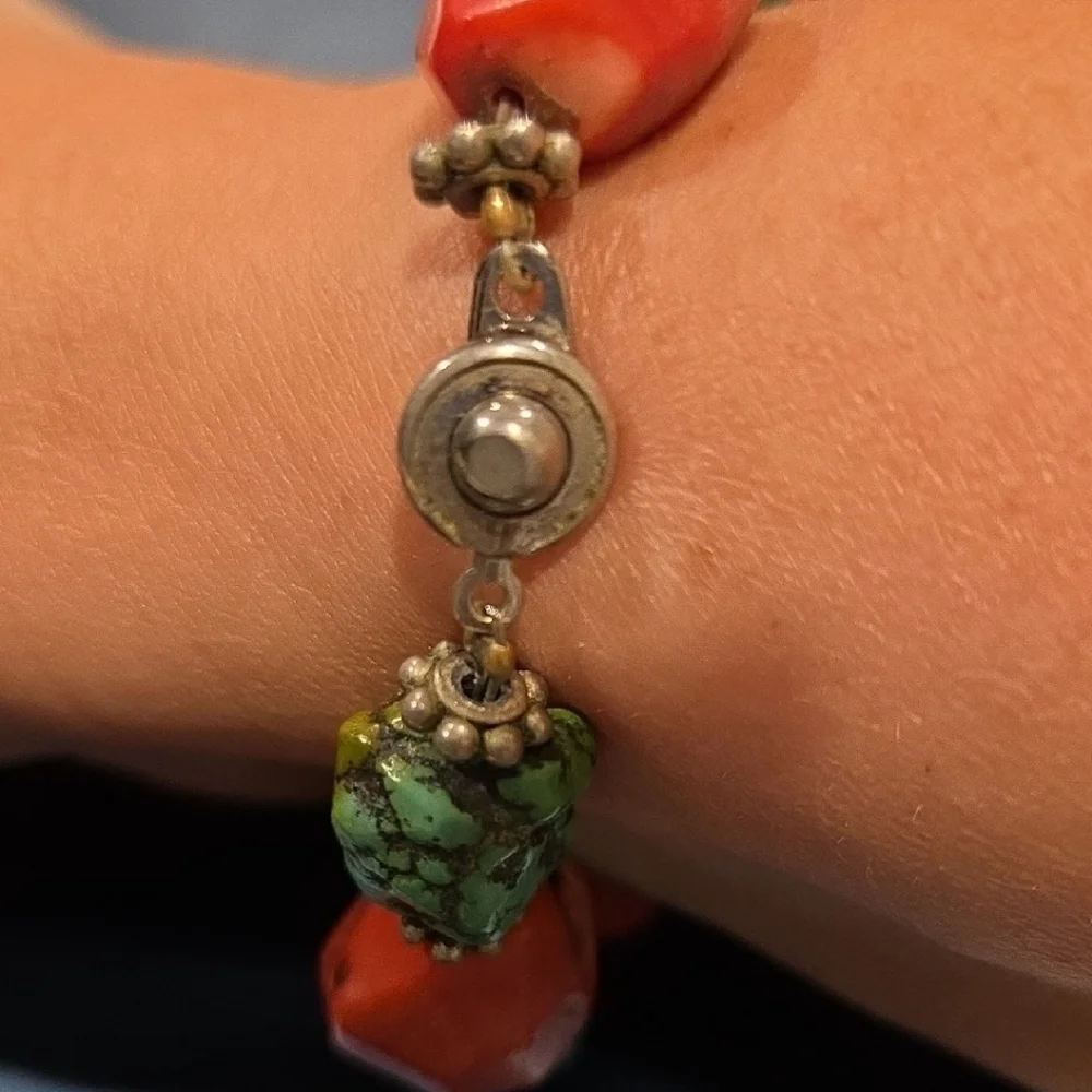 Beaded Red and Turquoise Stone Bracelet - Women Jewelry